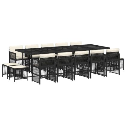 Градински комплект с възглавници 15 части полиратан черен