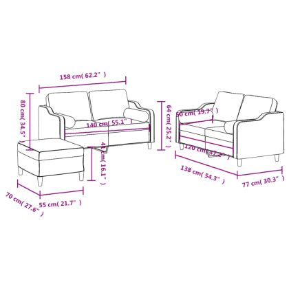 Комплект дивани 3 части с възглавници кафяв текстил