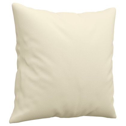 Комплект дивани от 3 части с възглавници кремав изкуствена кожа