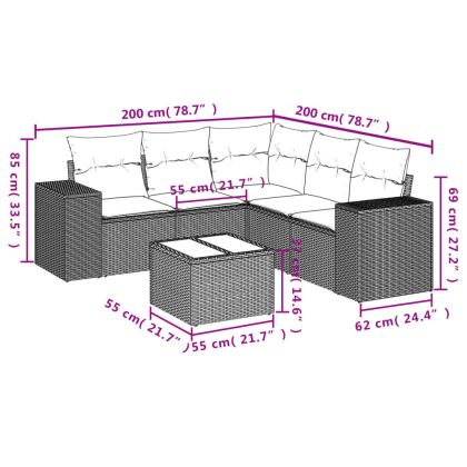 Градински комплект с възглавници, 6 части, кафяв, полиратан