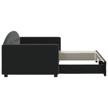 Канапе с изтеглящо разтегателно легло черно 90x190 см кадифе