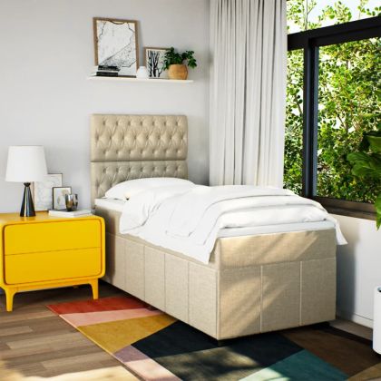 Боксспринг легло с матрак, кремава, 80x200 см, плат