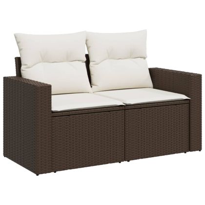 Градински комплект диван с възглавници 11 части кафяв полиратан