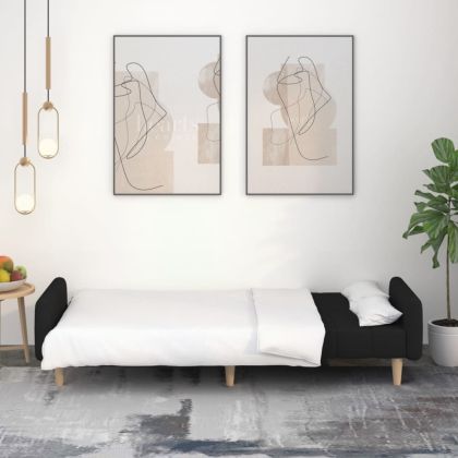 2-местно разтегателно канапе, черно, текстил