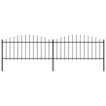 Градинска ограда с пики, стомана, (0,5-0,75)x3,4 м, черна