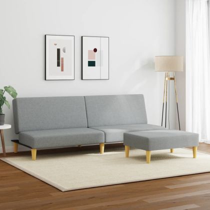 2-местен диван с табуретка, светлосив, текстил