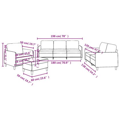 Комплект дивани от 4 части с възглавници, светложълт, плат