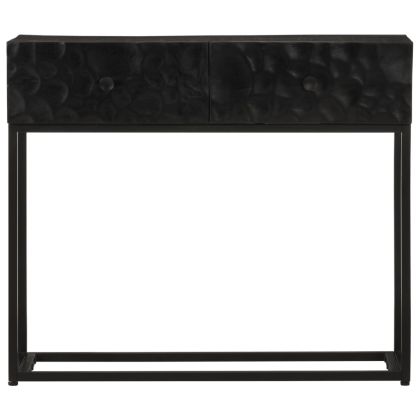 Конзолна маса, 90x30x76 cм, мангово дърво масив и желязо
