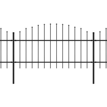 Градинска ограда с връх тип копие, стомана, 1248x125 см, черна