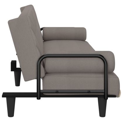 Разтегателен диван с подлакътници, таупе, плат