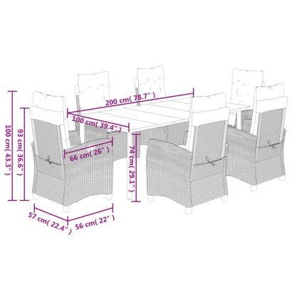 Градински трапезен комплект 7 части с възглавници сив полиратан