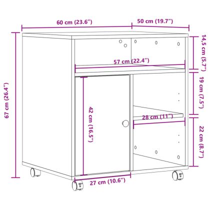 Стойка за принтер с колелца, сонома дъб, 60x50x67 см