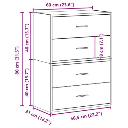 Шкафове с 2 чекмеджета 2 бр сив 60x31x40 см инженерно дърво