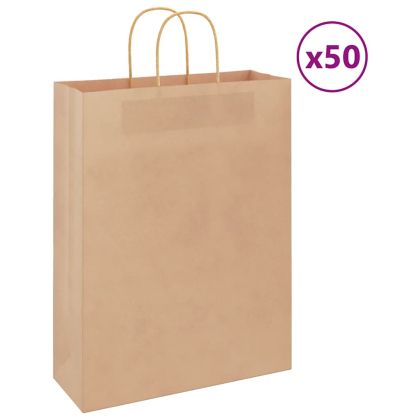 Хартиени торбички 50 бр с дръжки кафяви 32x12x42 см