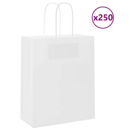 Хартиени торбички 250 бр с дръжки бели 18x8x22 см