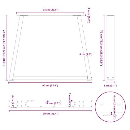 Крака за трапезна маса, V-образни, 2 бр., черни, 90 x (72-73,3) см, стомана