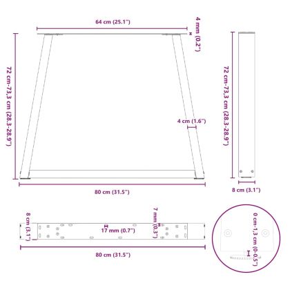 Крака за трапезна маса, V-образни, 3 бр., черни, 80 x (72-73,3) см, стомана