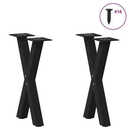 Крака за масичка за кафе, X-образни, 2 бр., черни, 38 x (42-43) см, стомана