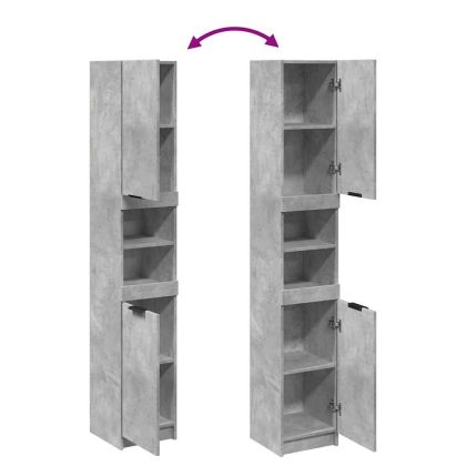 Шкаф за баня, бетонно сив, 32x34x188,5 см, инженерно дърво