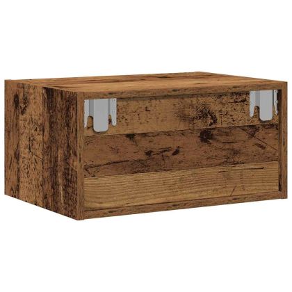 Нощно шкафче за стена с LED светлини, старо дърво