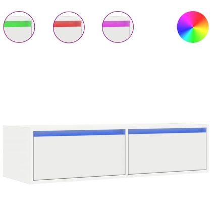 ТВ шкаф с LED осветление, бял, 100X35,5x25 см