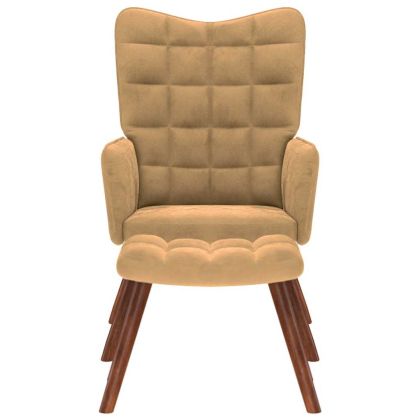 Релакс стол с табуретка Кафяв кадифе