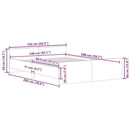 Рамка за легло без матрак старо дърво 140x200см инженерно дърво