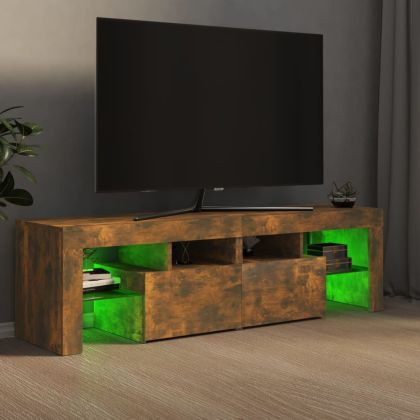 ТВ шкаф с LED осветление, опушен дъб, 140x36,5x40 см