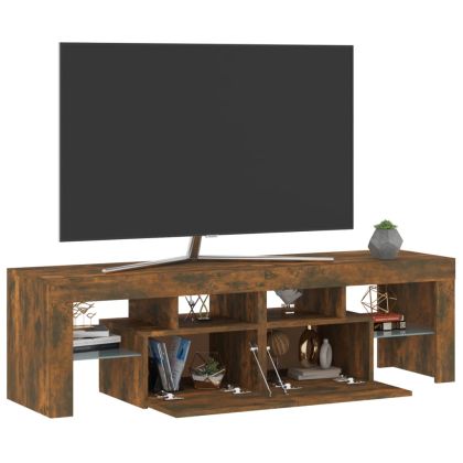 ТВ шкаф с LED осветление, опушен дъб, 140x36,5x40 см