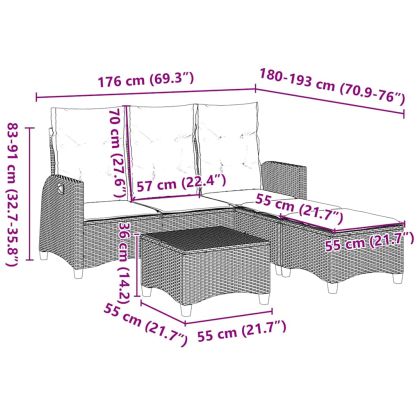 Градински комплект с възглавници L-образна, 3 части, полиратан