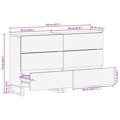 Шкафове 2 бр. черен 60x33x75 cm Масивна дървесина Манго