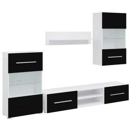 5 броя ТВ шкафове с LED осветление Матово черно инженерно дърво