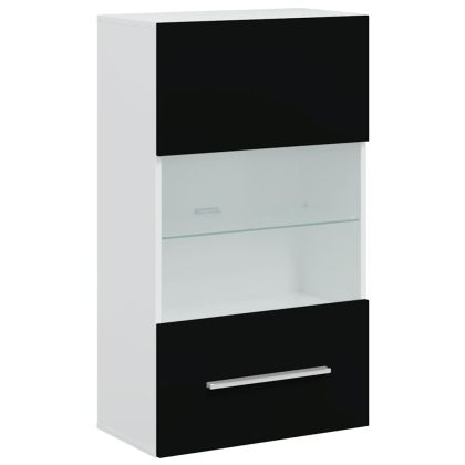 5 броя ТВ шкафове с LED осветление Матово черно инженерно дърво