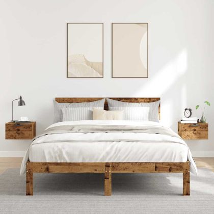 Нощни шкафчета за стенен монтаж, 2 бр, cтаро дърво, 34x30x20 см