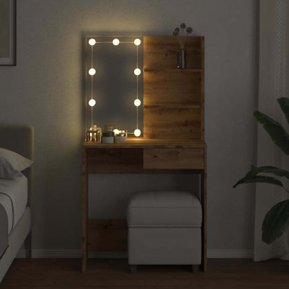 Тоалетка с LED, Дъб артизан, 74,5x40x141 см