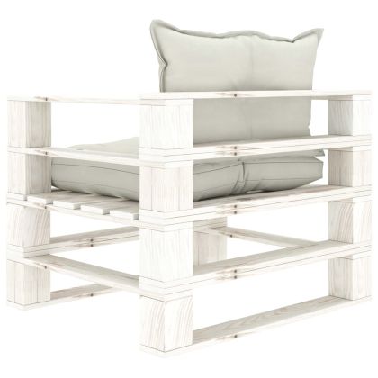 Градински палетен диван с бежови възглавници, дърво