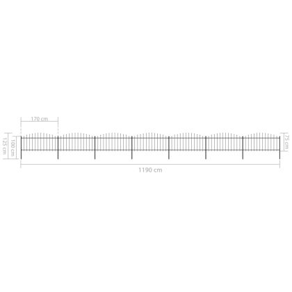Градинска ограда с пики, стомана, (0,5-0,75)x11,9 м, черна