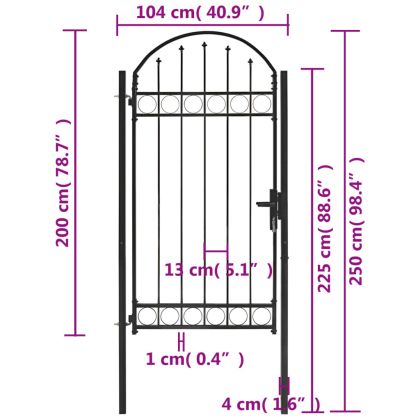 Оградна врата с арковидна горна част стомана 100x250 см черна