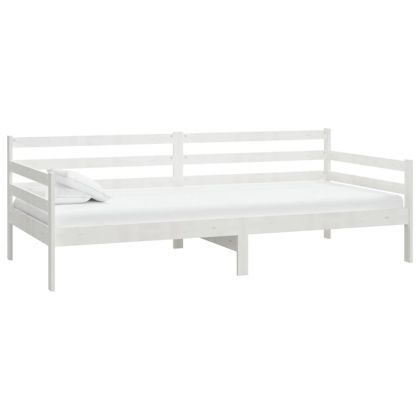 Дневно легло с матрак, 90x200 см, бяло, борово дърво масив