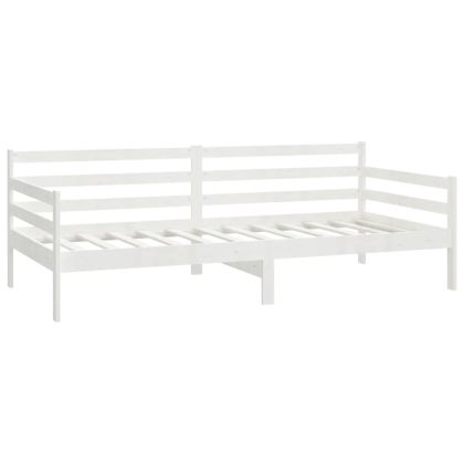 Дневно легло с матрак, 90x200 см, бяло, борово дърво масив