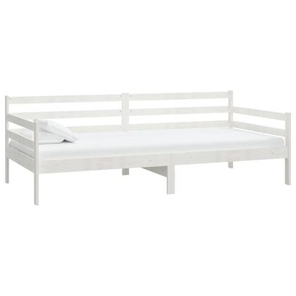 Дневно легло с матрак, 90x200 см, бяло, борово дърво масив