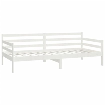 Дневно легло с матрак, 90x200 см, бяло, борово дърво масив