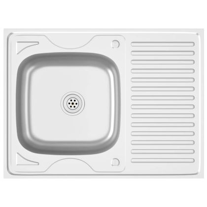 Кухненска мивка с отцедник, сребристо, 800x600x155 мм, инокс