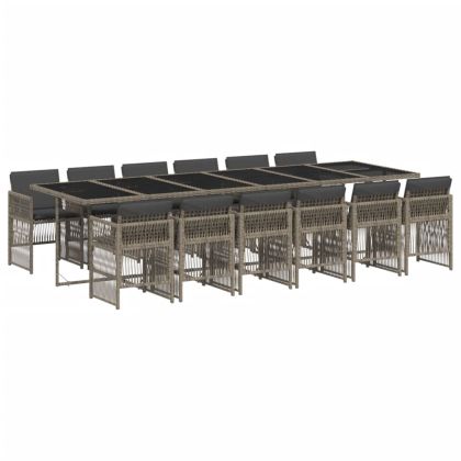 Градински комплект от 13 части с възглавници сив полиратан