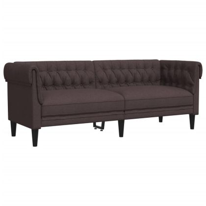 Честърфийлд диван, 3-местен, тъмнокафяв, текстил