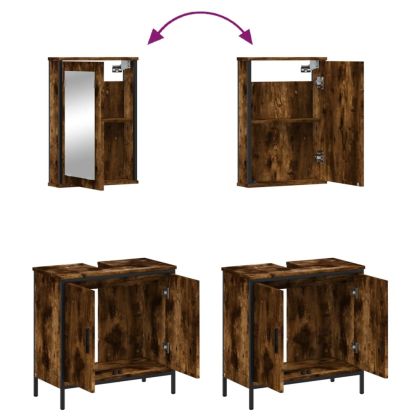 Комплект мебели за баня от 2 части, опушен дъб, инженерно дърво