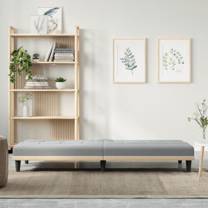 Разтегателен диван с поставки за чаши, светлосив, плат