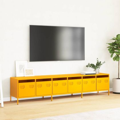 ТВ шкаф горчица жълто 202x39x43,5 см студеновалцувана стомана