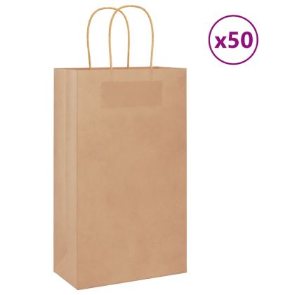 Хартиени торбички 50 бр с дръжки кафяви 21x11x36 см