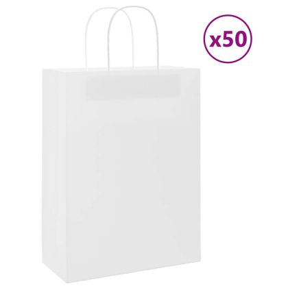 Хартиени торбички 50 бр с дръжки бели 32x22x28 см